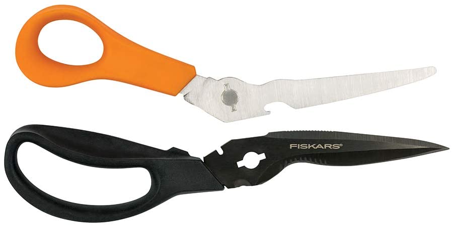 Fiskars Multipurpose Garden Pruning Shears includes Power Notch to Cut  Rope, Awl Tip to Pierce, Bottle Opener, Titanium Knife with Sheath/ Tape  Cutter/ Ceramic Scissors Sharpener